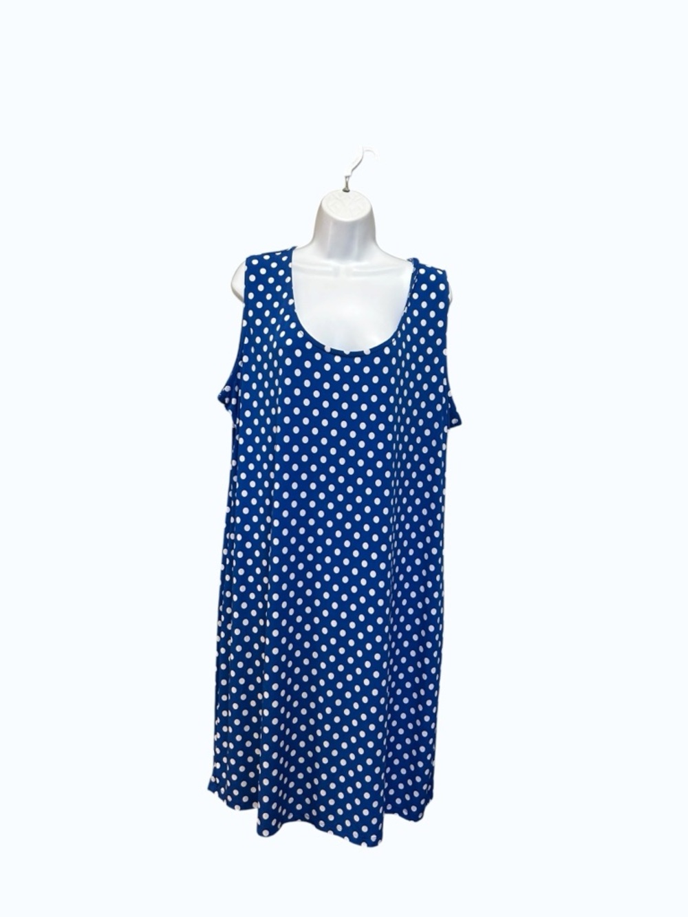 Nina Leonard Blue White Polka Dot Sleeveless Midi Dress Plus Size 3X